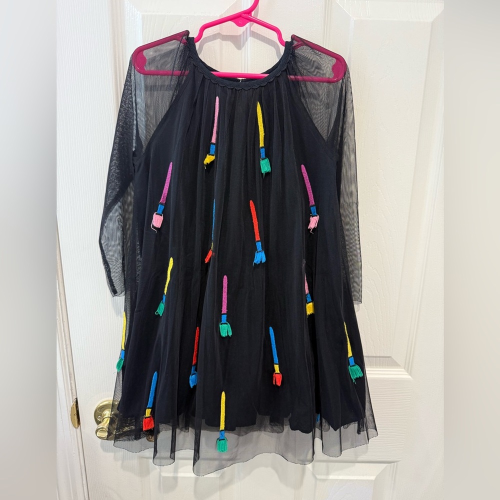 Stella McCartney Kids Black Dress with Colorful Tassels